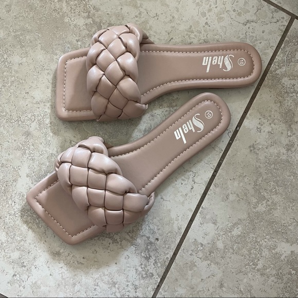 SHEIN Shoes - Shein Beige Faux Leather Braided Square Sandals